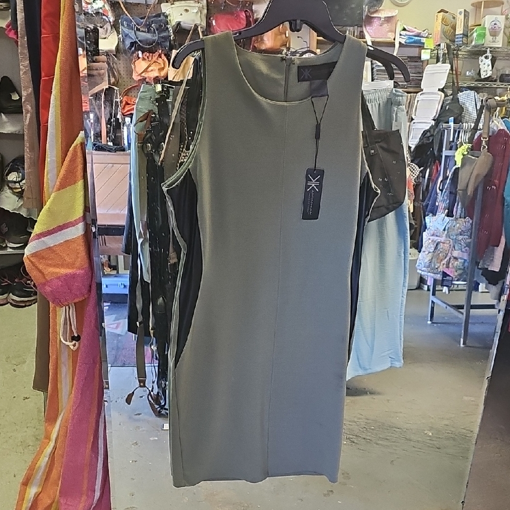 Kardashian Kollection Olive Green Sleeveless Midi Shift Dress